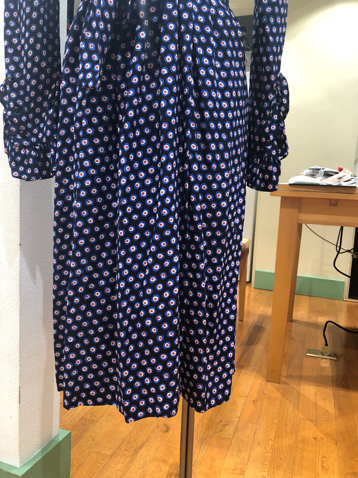 ABITO VINTAGE SAINT LAURENT ROSSO BIANCO A PUNTI STAMPA CINTURA ARRICCIATA SETA 40 4