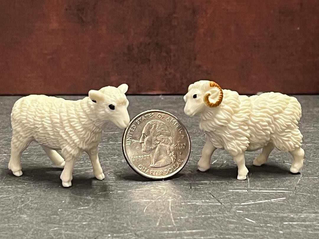 Miniature Ram & Ewe Sheep Set 1:24 Scale Dollhouse Animal Figures D135