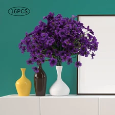 16 Bundles Artificial Flowers Purple Outdoor Plant No Fade Fake Flowers NEW