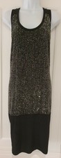 Womens Eileen Fisher Black Beaded Sequin Sleeveless Silk Dress Medium New.