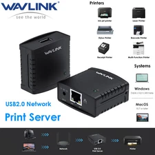 Wavlink USB 2.0 Print Server for LAN Sharing, No Driver Needed, Win/Mac