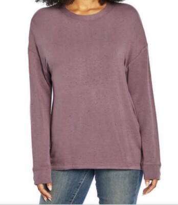 New Three Dots Top Purple Speckled Pullover Soft Crewneck High-Low Sz S