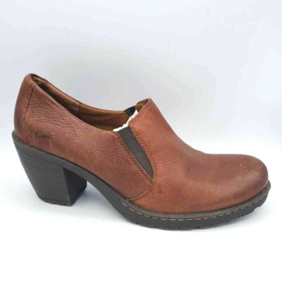 Born Womens 10 Kimy Ankle Booties Brown Leather Block Heels Round