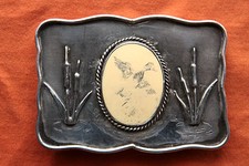Vintage Sterling Silver Hand Made Engraved Duck Reed Western Belt Buckle
