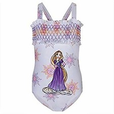 Disney Tangled Rapunzel Magic Flower White Girls One Piece Swimsuit Swimwear 1pc