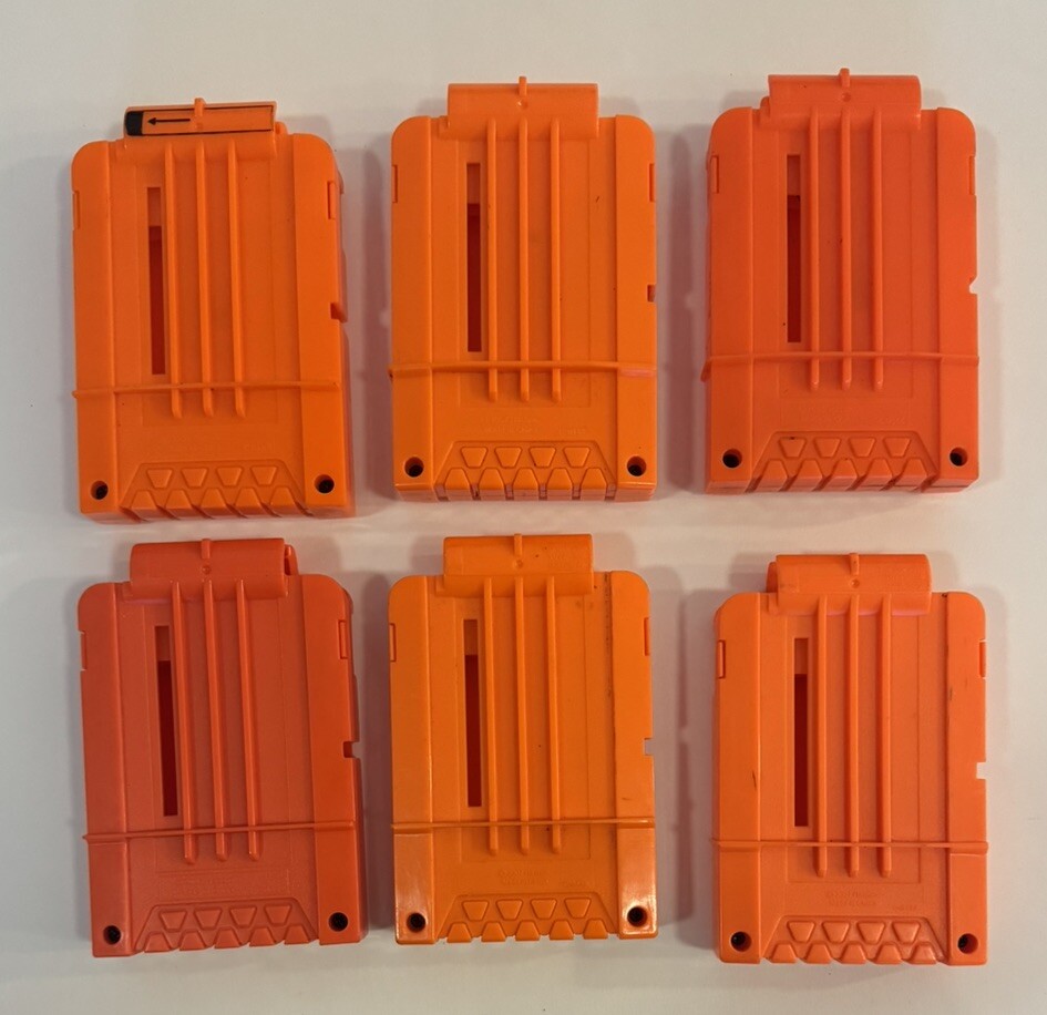 Lot of 6 Hasbro Nerf Dart Clips 6 Round Solid Orange Magazines