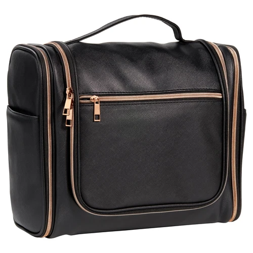 Cosmetic Carry All Travel Toiletry Bag with Hanging Hook for Adult , Black