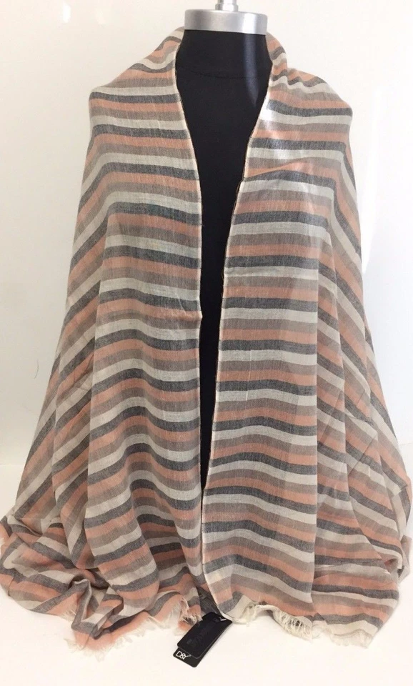 Nuevo Hombre Moda Algodón Largo Bufanda Envoltura Envejecido Rayas Melocotón/Beige/Negro Suave Foto 2 de 4