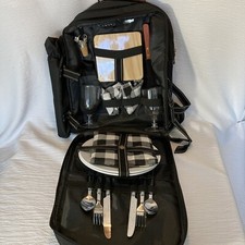 Picnic Backpack Full Dining Svc for 2 Bottle Bag Cutting Board Tablecloth NEW
