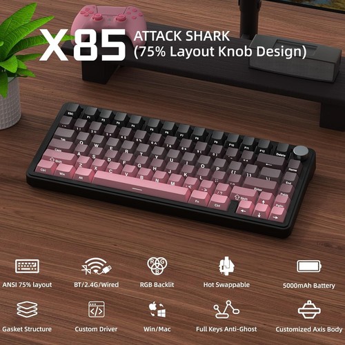 ATTACK SHARK X85 Wireless Mechanical Keyboard, BT 5.1/2.4G Wireless &USB Wired - Picture 3 of 25