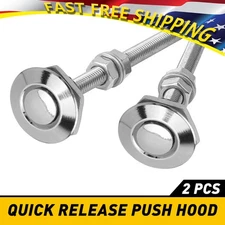 Pack2 Silver Button Push Release Quick Hood Bonnet Lock Pins Clip Latch Bumper B
