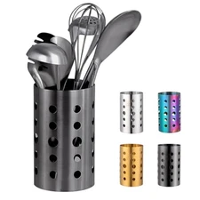 QRU Kitchen Utensil Holder for Countertop (H6.7” x W4.1”), Stainless Black