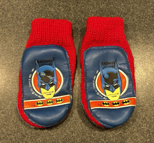 Vintage 1982 Batman DC Comics Red / Blue Mittens Gloves Knit and Faux Leather