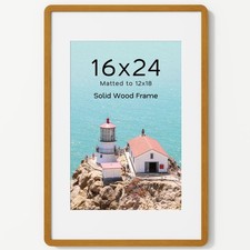 16x24 Picture Frame, Solid Teak Wood Photo Frame with Mat for 12x18, Poster F...