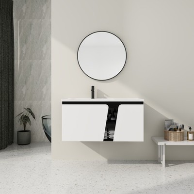 40 Inch Floating Wall Mounted Bathroom Vanity with Ceramic Sink