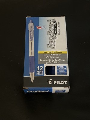 32221 Pilot EasyTouch Retractable Ballpoint Pen, Medium Point, Blue Ink, 12 Pens