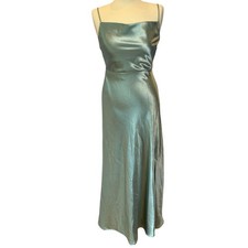 Birdy Grey Satin Dress S Womens Sleeveless Slit Lined Bridesmaid Floor Length