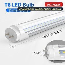 25 Pack 4FT T8 LED Tube Ballast Bypass Daylight 6000K Workshop