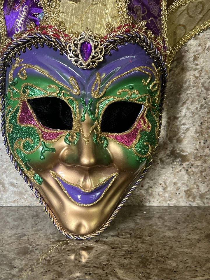 Large Venetian Festival Mardi Gras Masquerade Mask Jester Carnevale - Image 2 of 4