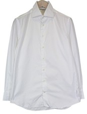 SUITSUPPLY Men's Formal Shirt 39 Slim White Pure Cotton Twill Button-Up 