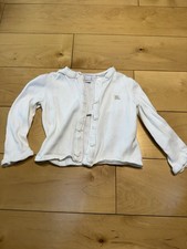 Burberry Girls White Cotton Knit Cardigan Sweater 12M Long Sleeve Button Front