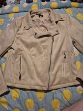 Ladies Peacocks Beige Tan Suide Biker Jacket Size 12 Great Condition