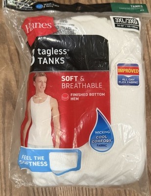 Hanes Tagless Tanks 3 Pack White 3XL 54-56'' 100% Cotton - A0096