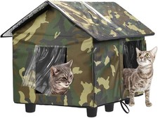 Outdoor Cat House Insulated Waterproof Green 20x19x17 Winter Warm Shelter