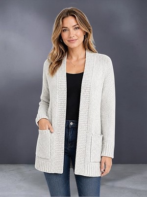 Forever 1 Textured Sherpa Chunky Knit Open Front Duster Cardigan   Size S