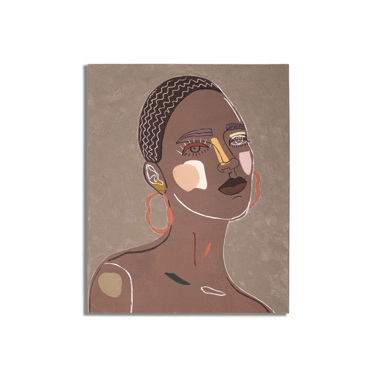 Toile imprimée déco tribal marron grand format 80x100 tableau ethnique mural