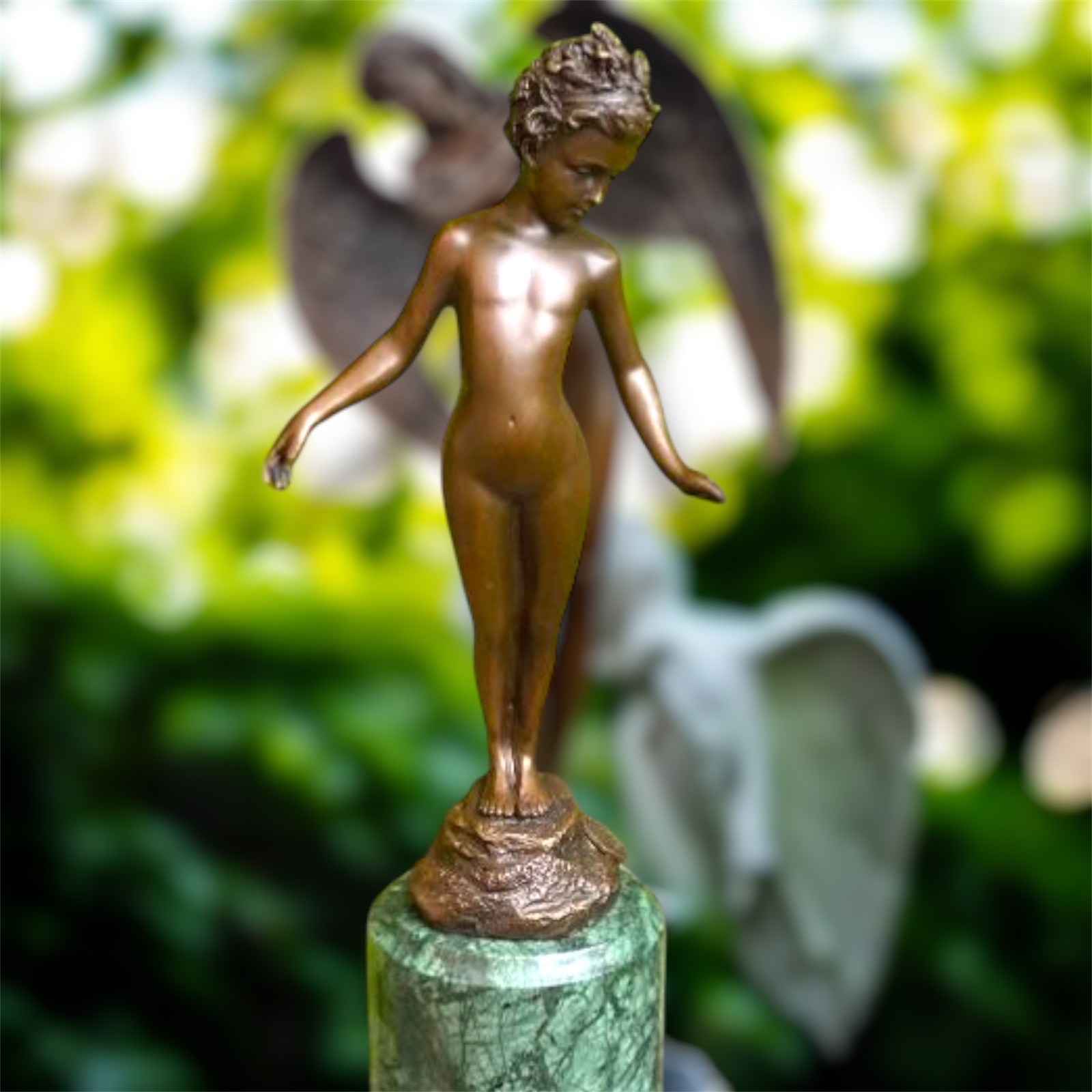 Bronze Girl Holding Rose Sculpture Romantic Figurative Art Statue Decor Home J.B