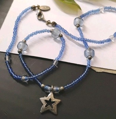 Designer ROBERT ROSE Periwinkle Blue Glass Seed Bead 16'' Star Pendant Necklace!