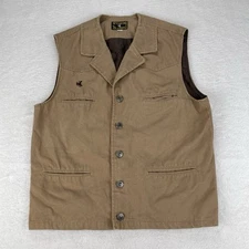 Wyoming Traders Tan Bronco Canvas Button Up Lined Cowboy Vest Men XS Western VTG