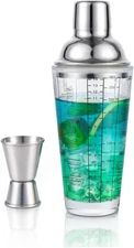 14oz Glass Cocktail Shaker with Recipe Drink Shaker Bartender Kit for Mixing
