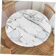 Black and White Marble Texture Tablecloth with Elastic 48" Round Marble 07