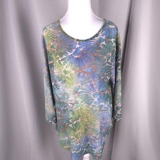 Karen Kane Tunic Blouse Women M L Multicolor Floral Burnout Lagenlook Artsy Boho