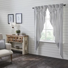Farmhouse 84"x36"x18" Prairie Panel Pair Black Rod Window Curtains VHC Brands