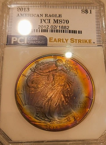 2013 BU American Silver Eagle  INCREDIBLE BULLSEYE 🎯 PCI TONER 70++.