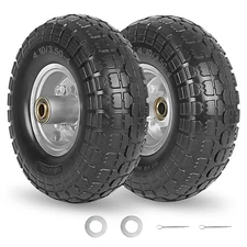 4.10/3.50-4" Flat Free Tire and Wheel, 10" Heavy Duty Solid Tire, 5/8" Axle B...