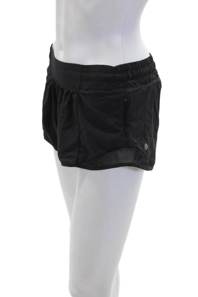 Mini Pantalones Cortos Deportivos Lululemon Mujer Cintura Elástica Sólida Negros Talla 4 Foto 2 de 4