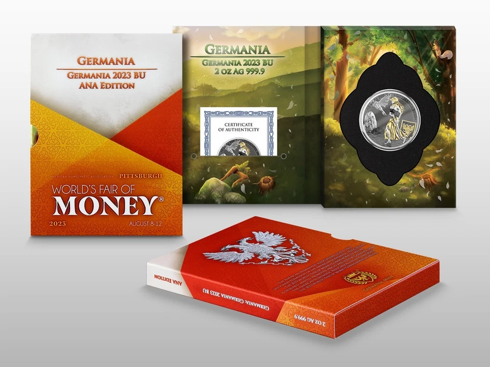 2023, Germania,2 oz Silver,10Mark, ANA,Yelow gold+Ruthenium+ Palladium,Zuletzt. - Bild 3 von 4