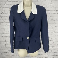 VTG Oscar De La Renta Navy 100 Wool 1 Button Blazer Unlined Italy Made Size 8