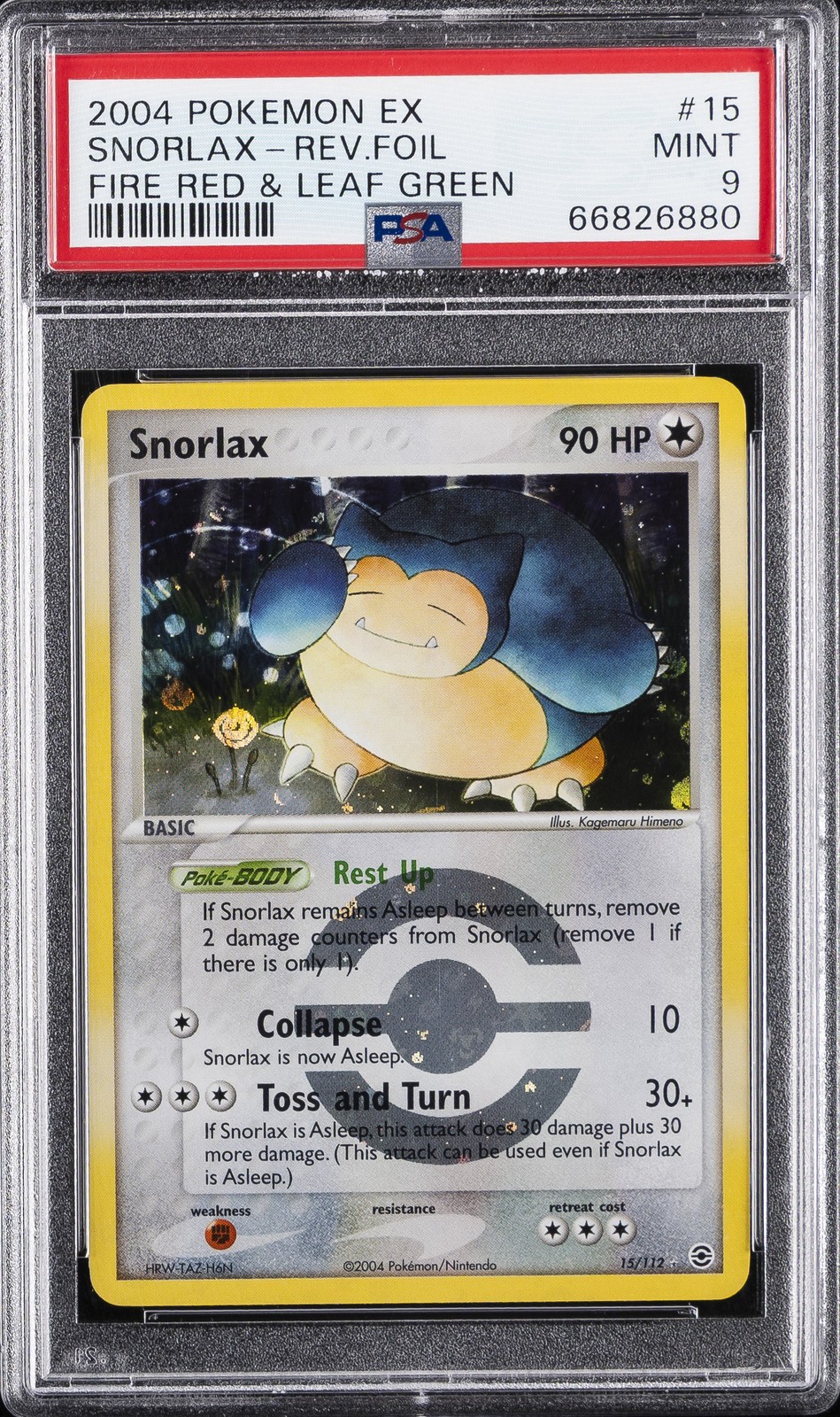 2004 POKEMON EX FIRE RED & LEAF GREEN #15 SNORLAX-REVERSE FOIL PSA 9