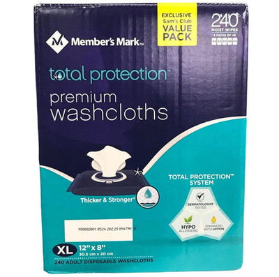 Member's Mark Total Protection Washcloths (240 Ct) 5 Packs of 48