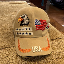 Beige USA Patriotic Bald Eagle Embroidered Ad...