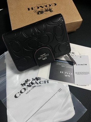 COACH Medium Corner Zip Wallet With Signature CM241 Black outlet New