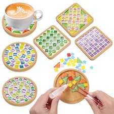 6 Sets DIY Mosaic Tiles for Crafts, Complete Mosaic Kit with Wooden Coasters,...