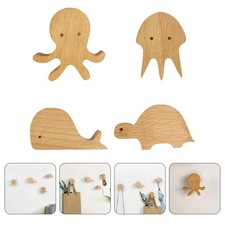 4 Pcs Cartoon Marine Animal Wooden Wall Hooks Decorative Coat Hooks