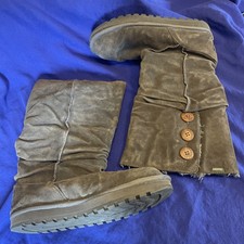 Skechers Australia Sheepskin Boots Brown Suede Button Detail Size 5