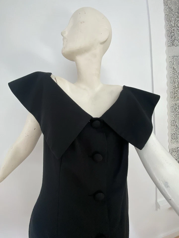 Vestido Grande Vintage Años 80 Kathryn Conover NY EE. UU. Hecho Negro Hombro Descubierto Abotonado Foto 2 de 4